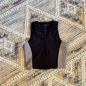 Abercrombie & Fitch Black and Gray Colorblock Henley Crop Top